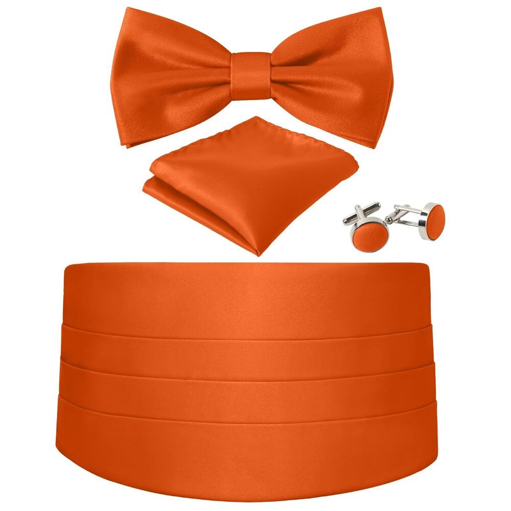 2391 Cummerbund and Bow Tie Set Solid Color Adjustable Formal 's Orange
